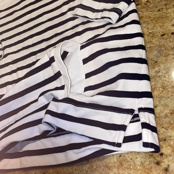 Talbots striped sweatshirt navy blue white cotton kangaroo pocket pullover X - Picture 3 of 10